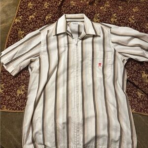 Custom Beige Striped zipper down shirt from Hong Kong